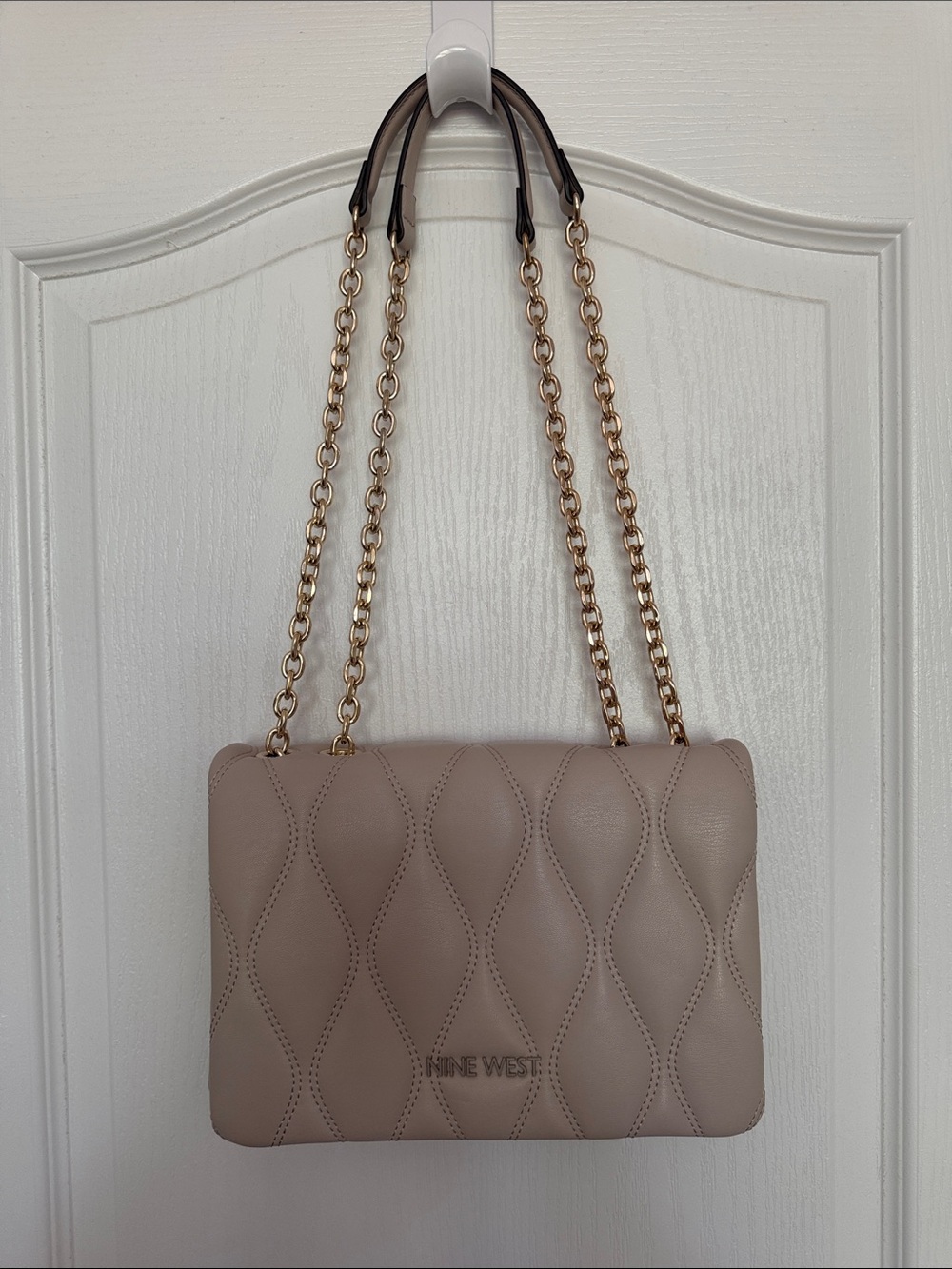 Nine West Quilted Shoulder Bag in Taupe with Gold Chain
